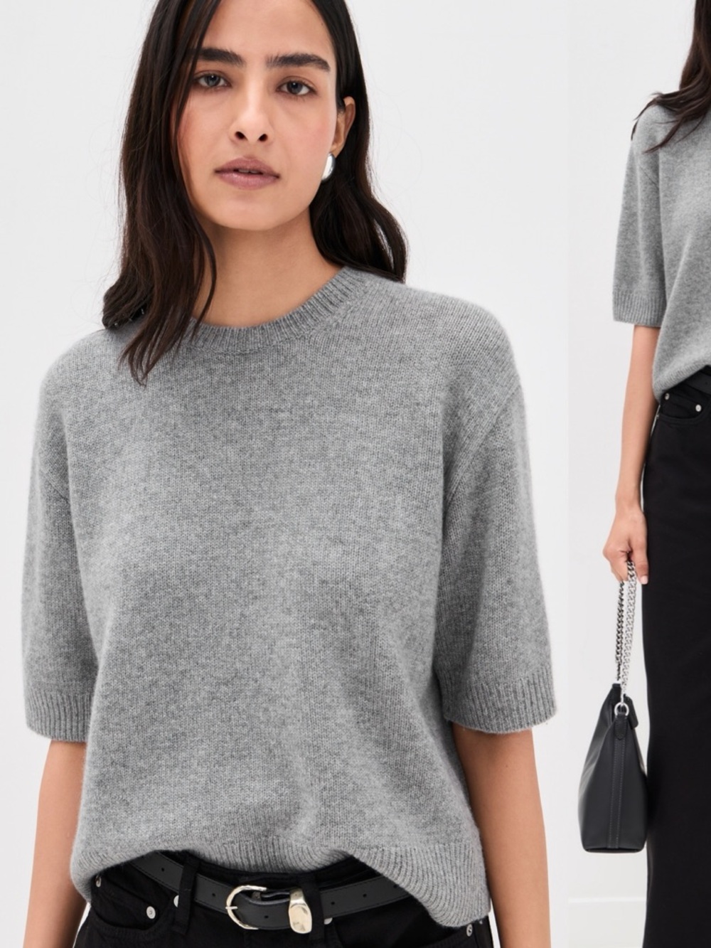 THEORY Crop Crew Neck Sweater Tee 100% Cashmere Boxy // M